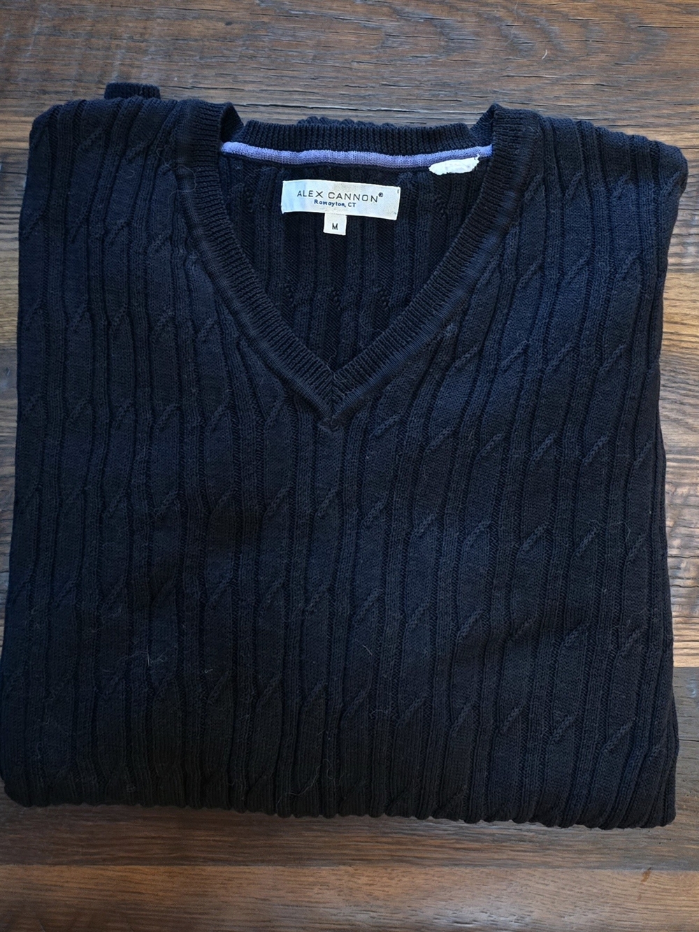 Alex Cannon Men's Medium Dark Navy V-Neck Long Sleeve Cable Knit Sweater NICE!!!